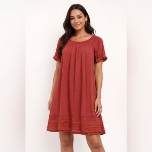 LOFT  Boho Dress Size S Rust  Flowy Peasant Casual Summer Mini Dress